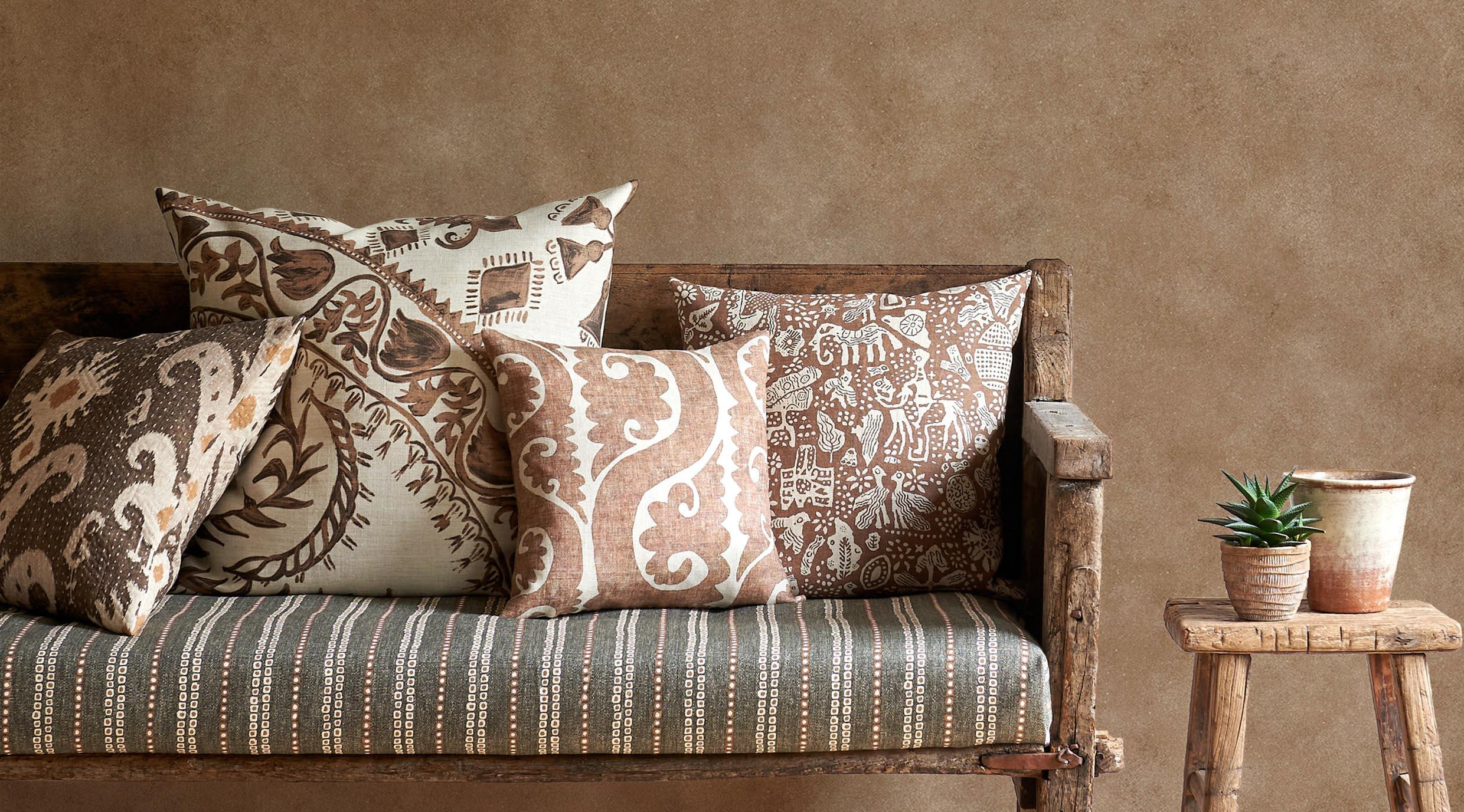 travel trunk collection fabrics kanthakat womad totem minna maze turner's texture background browns terracotta autumn fall decor