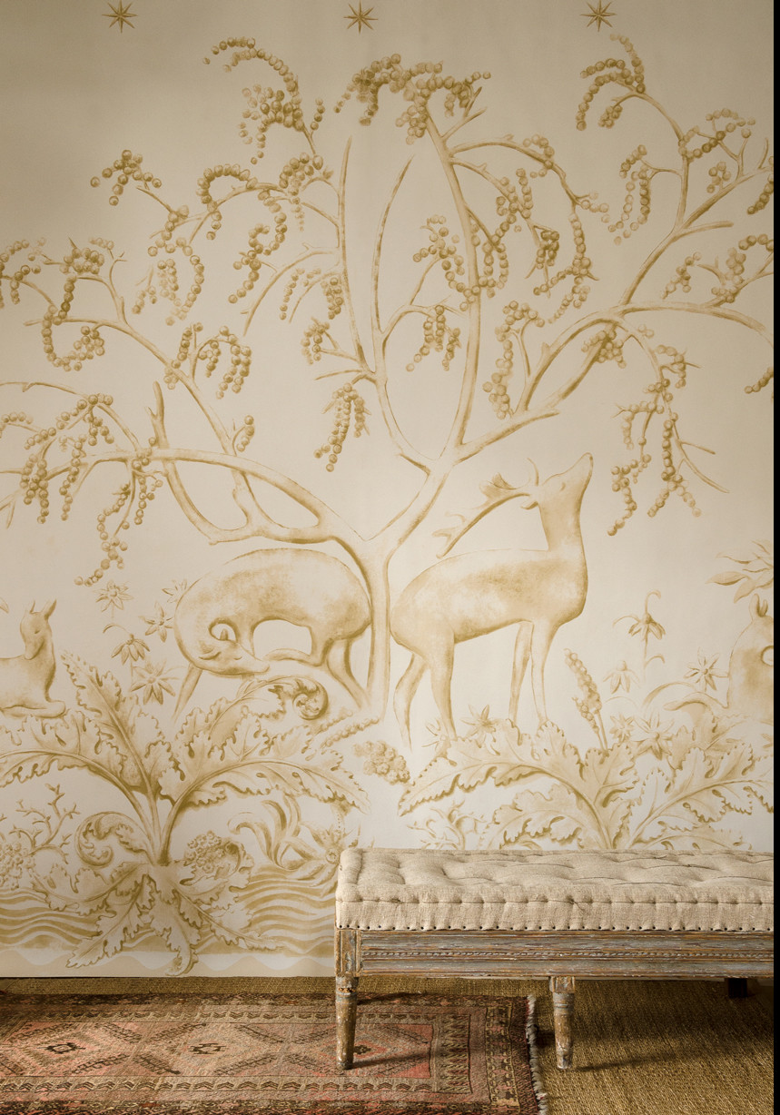 Sika wallpaper panels in living room, lewis and wood