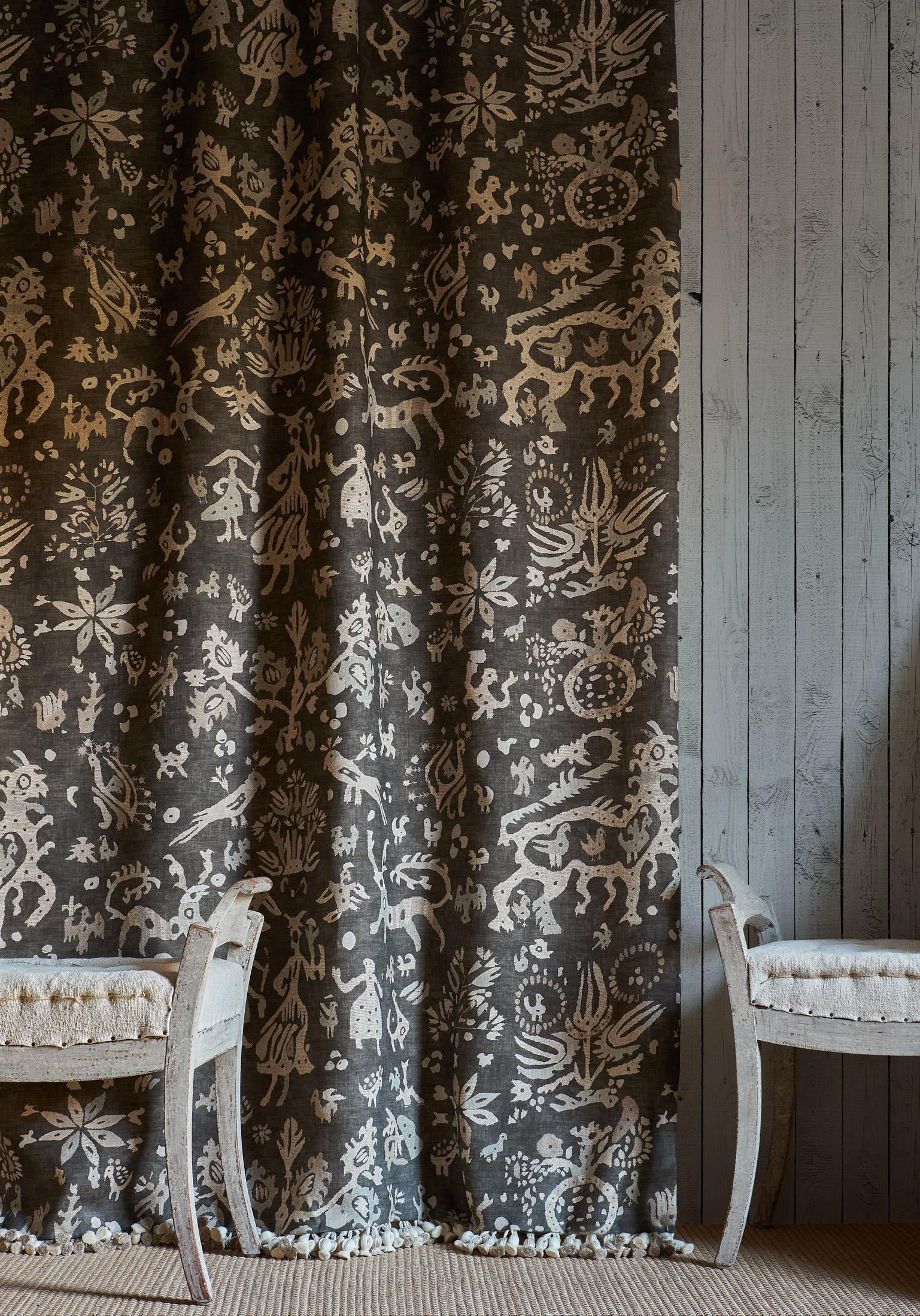 Iliad Nero curtain in room, lewis and wood