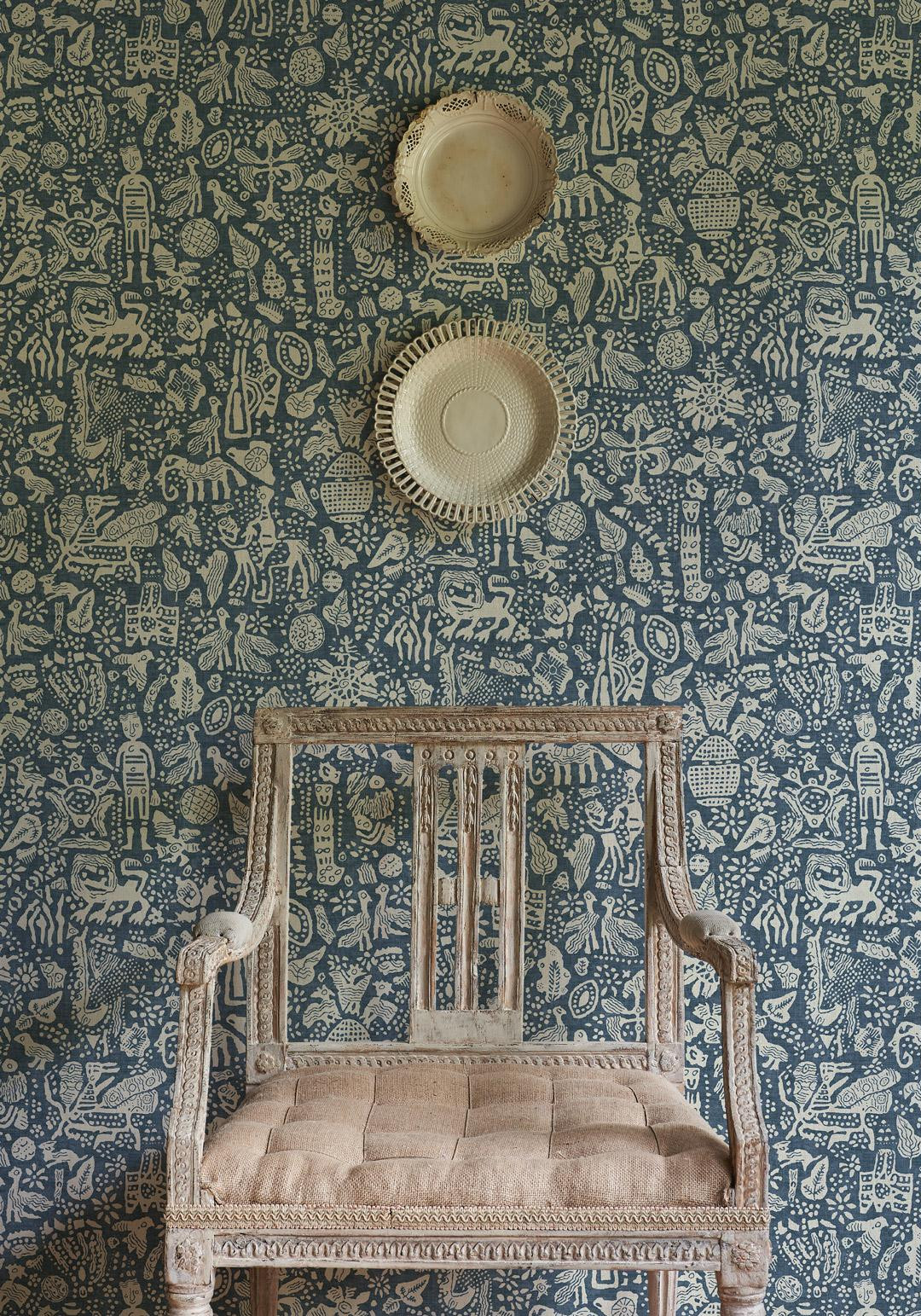 Minna Maze design wallpaper in room, lewis and wood