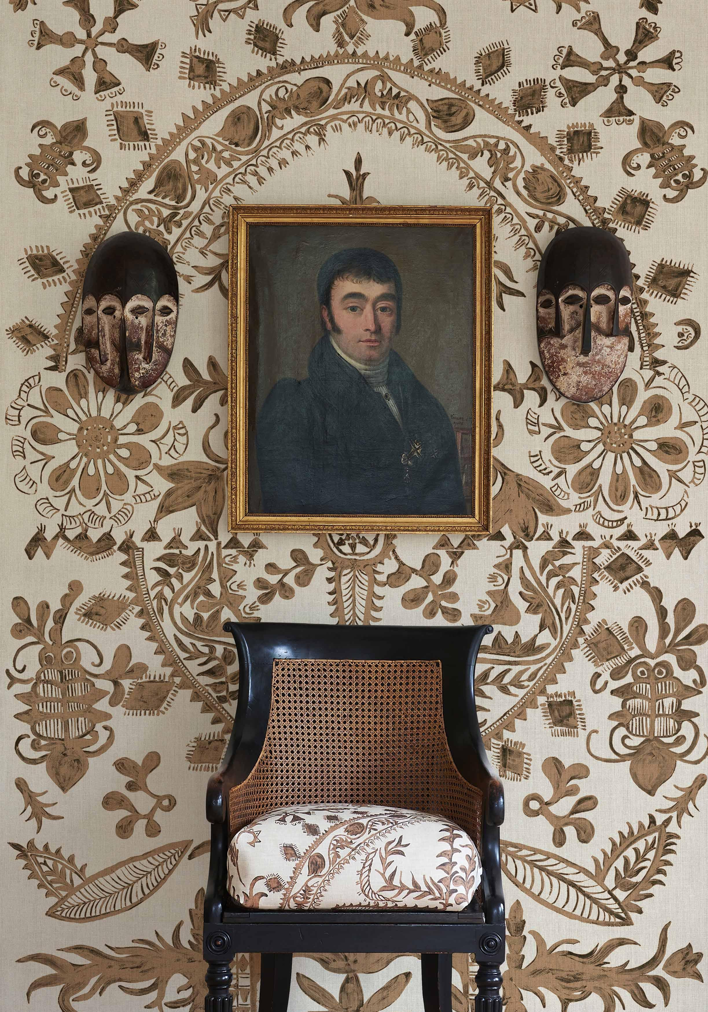 Womad Henna wallpaper in room, lewis and wood