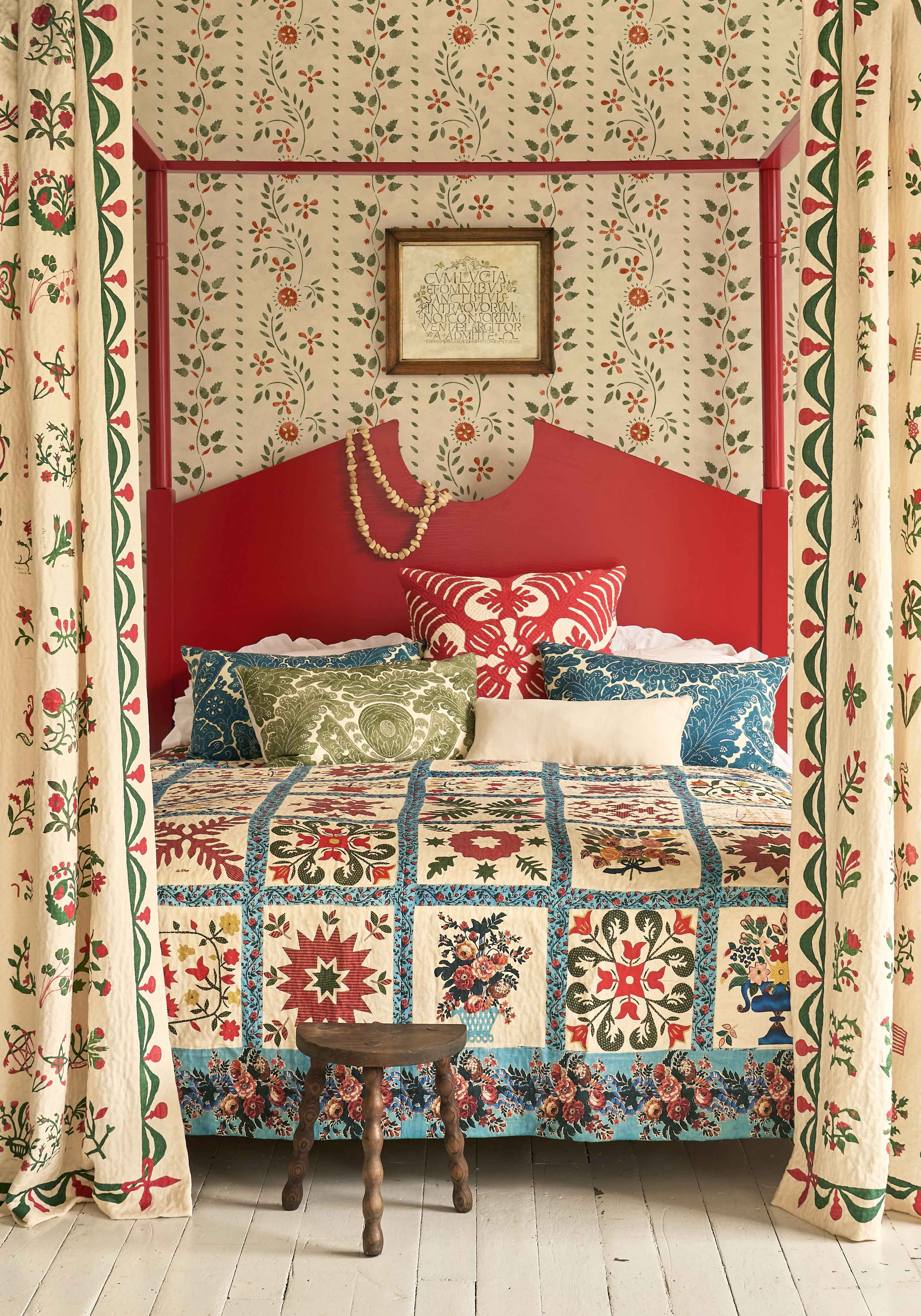 Patwork collection, four poster bed in bedroom, lewis and wood
