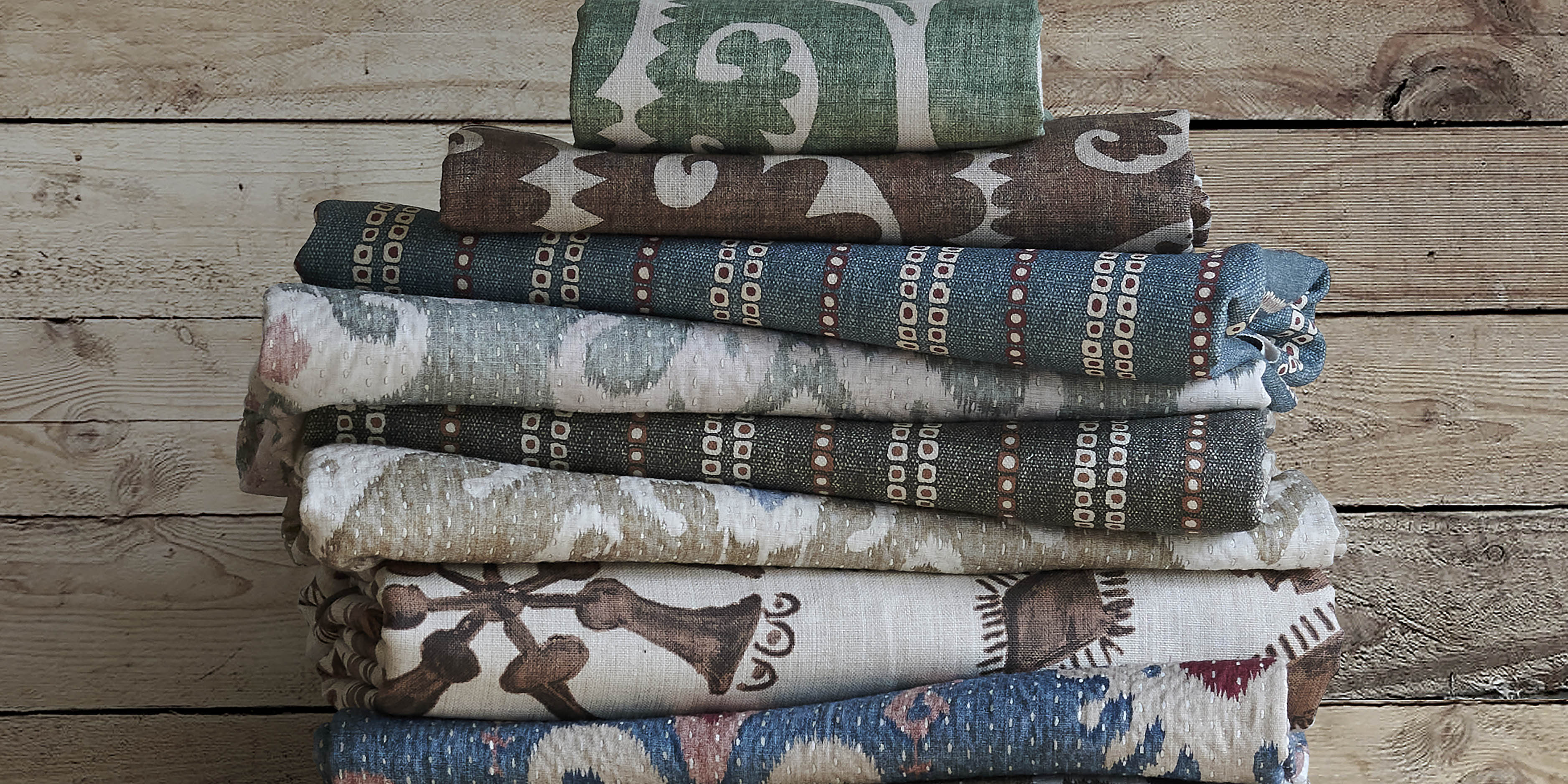 Fabrics with bold and floral prints made in England 
