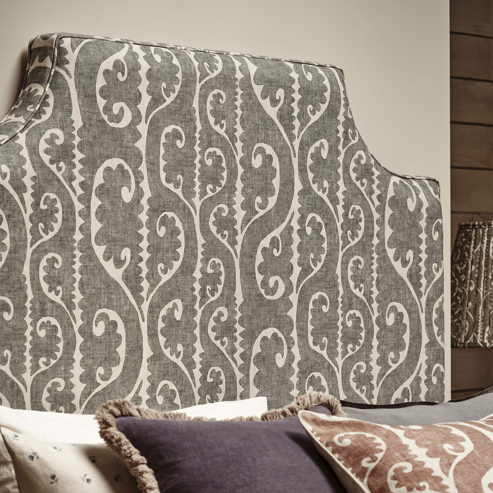 totem design headboard in seafoam colourway oka with lewis and wood collaboration