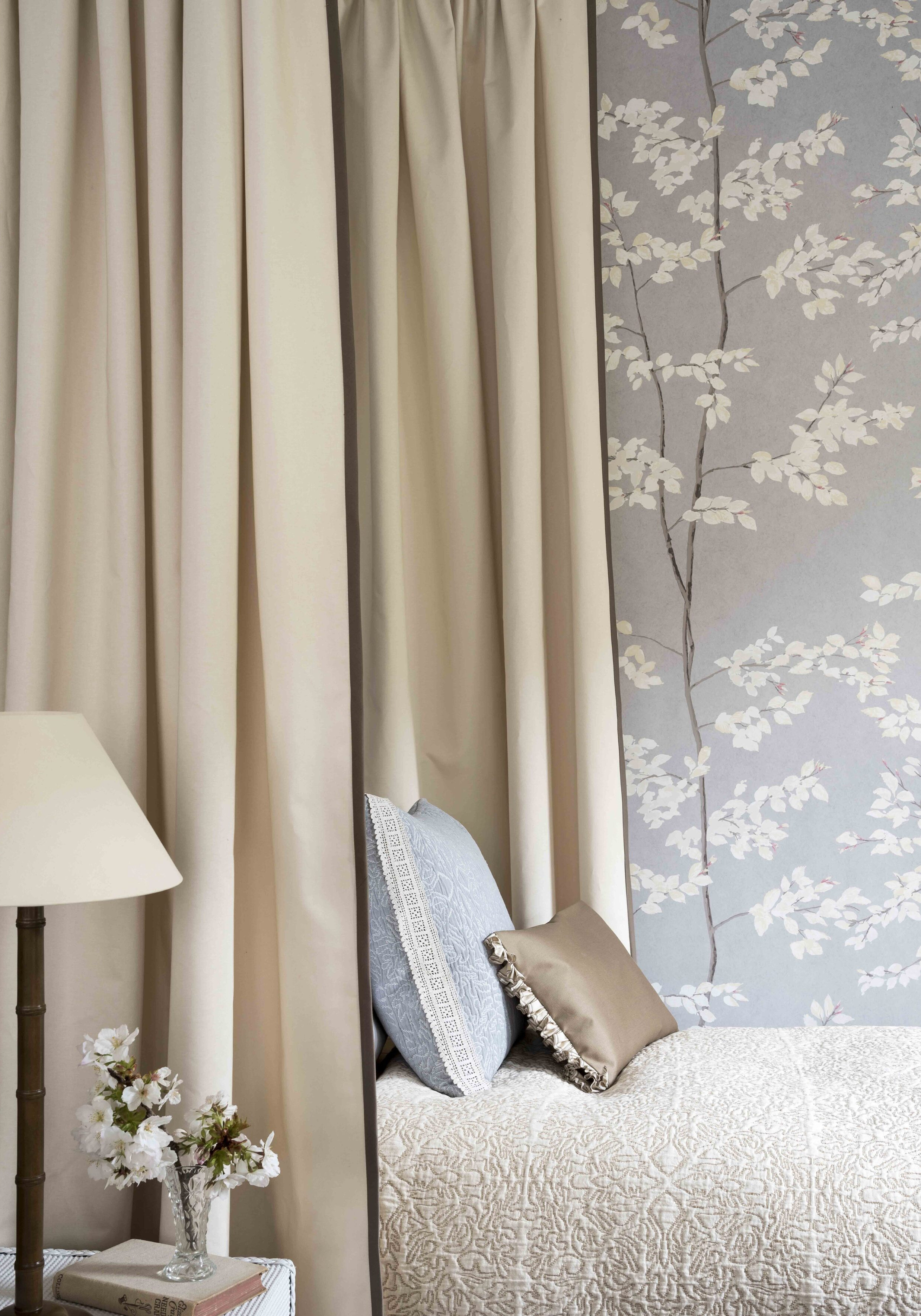 beech cirrus blue wallpaper in bedroom lewis and wood