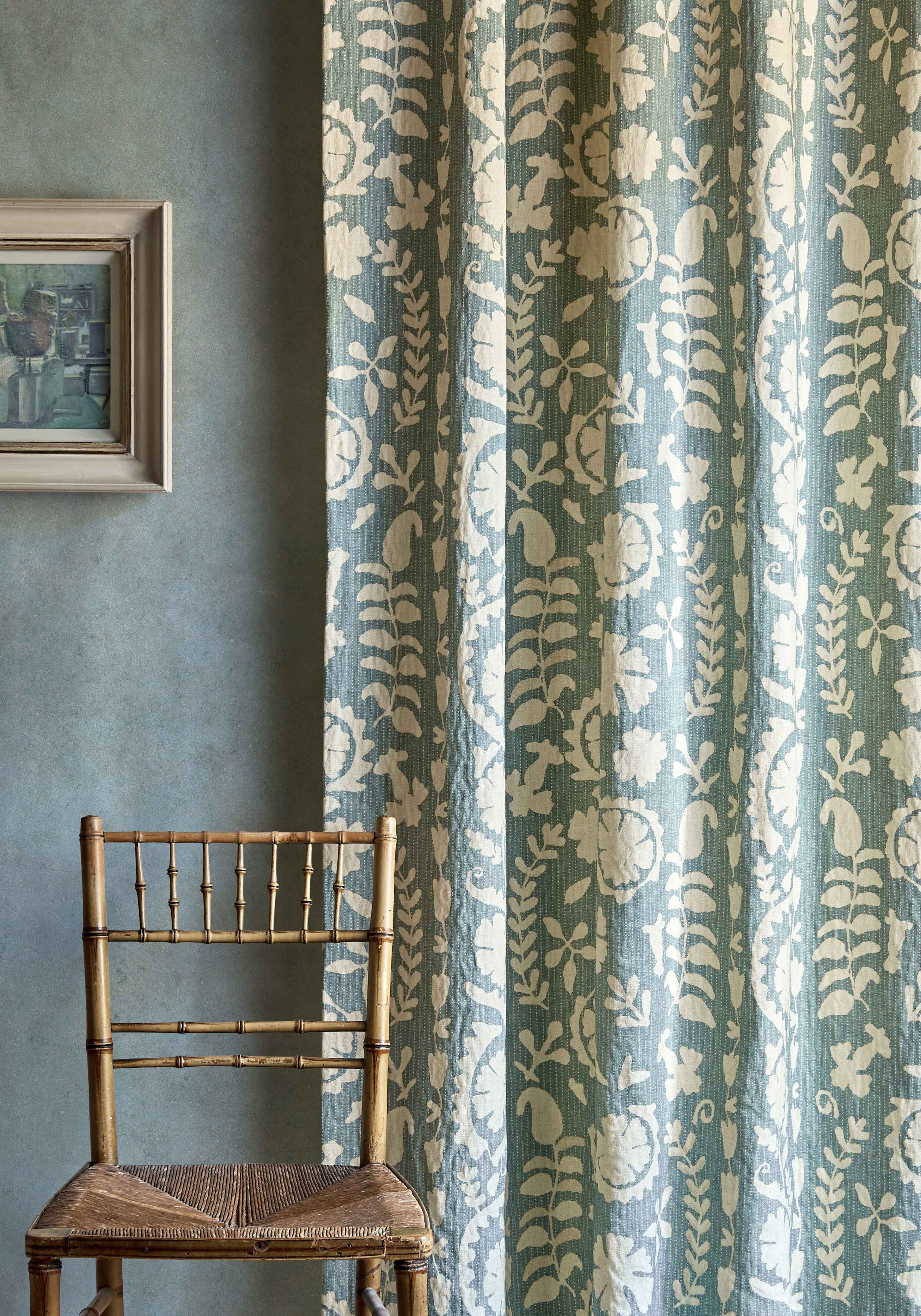 lewis and wood rosetta blue curtain in living room