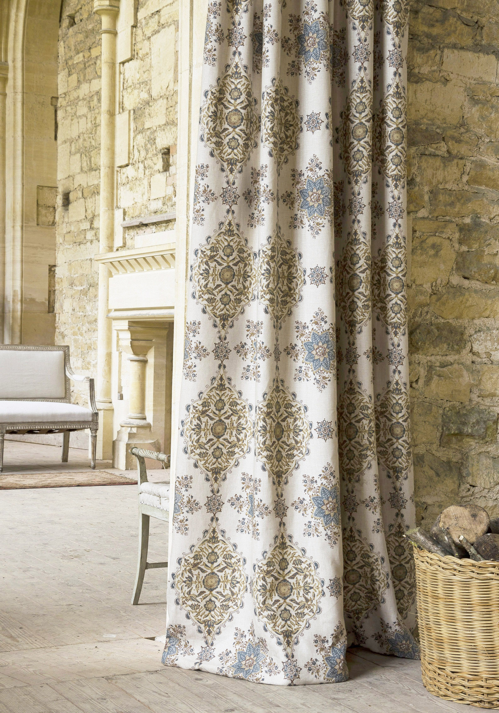 Pashmina Nay Ginger curtain in room, lewis and wood