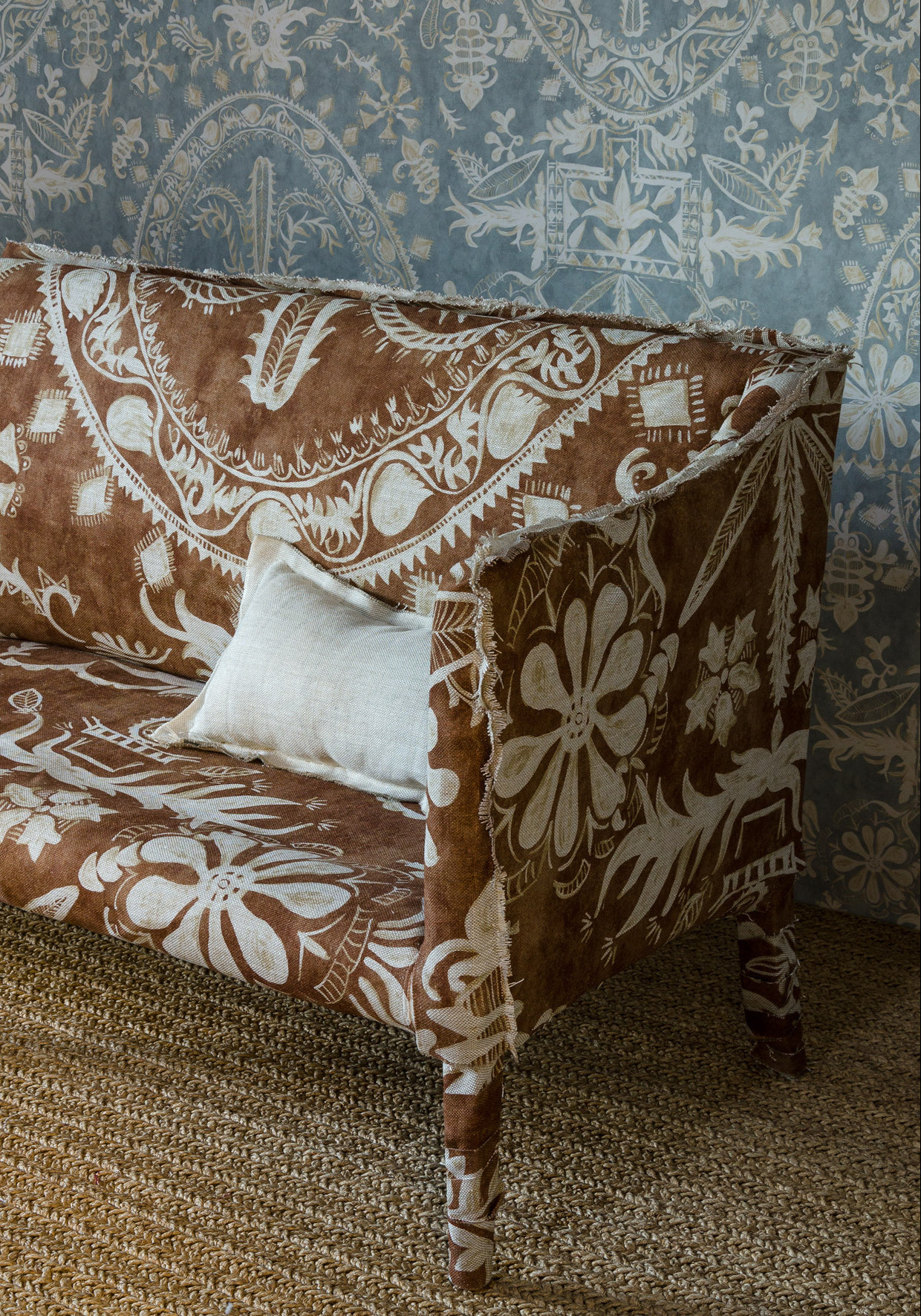 womad sofa and wallpaper, lewis and wood