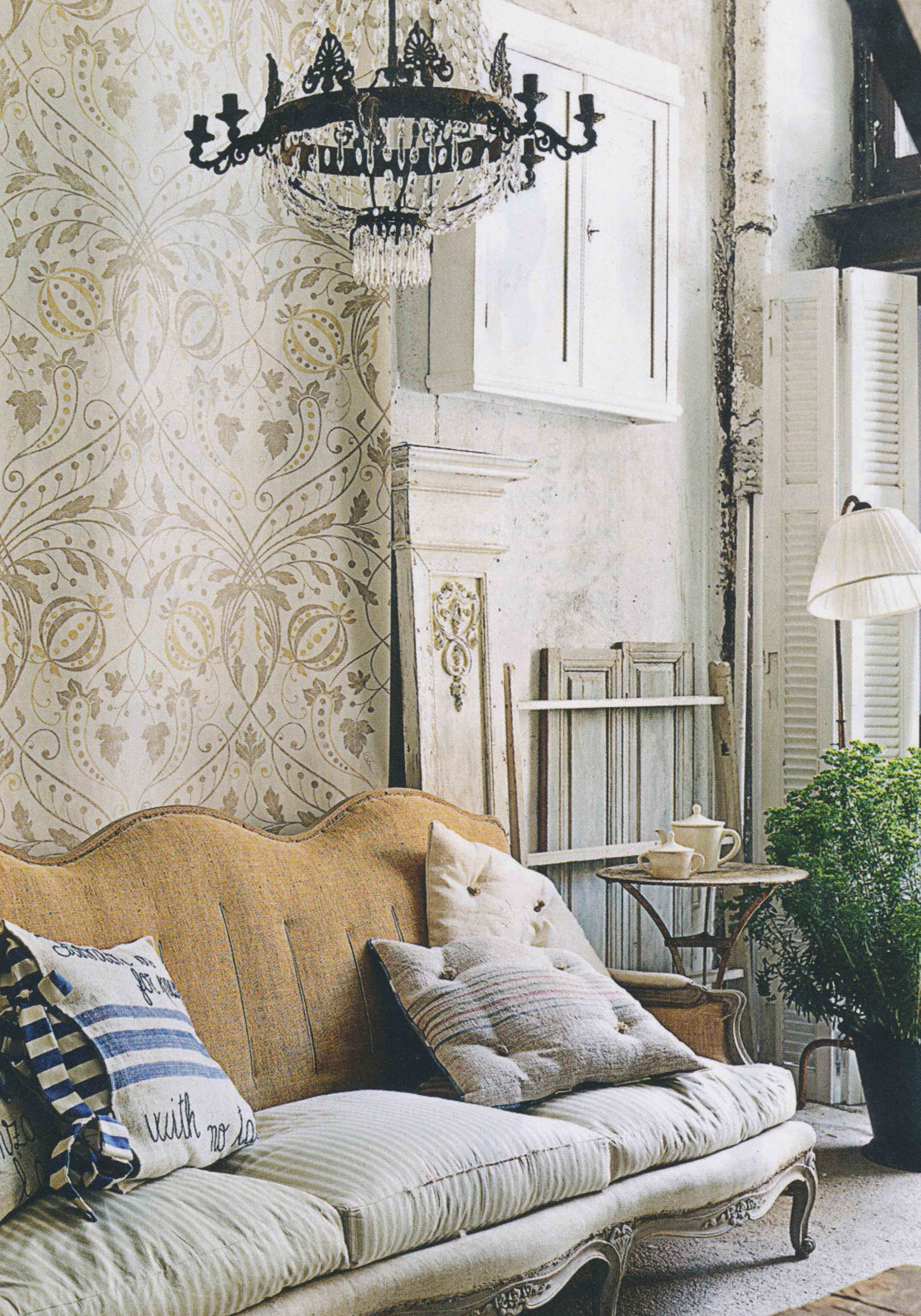 Chateau Gesso wallpaper in living room lewis and wood