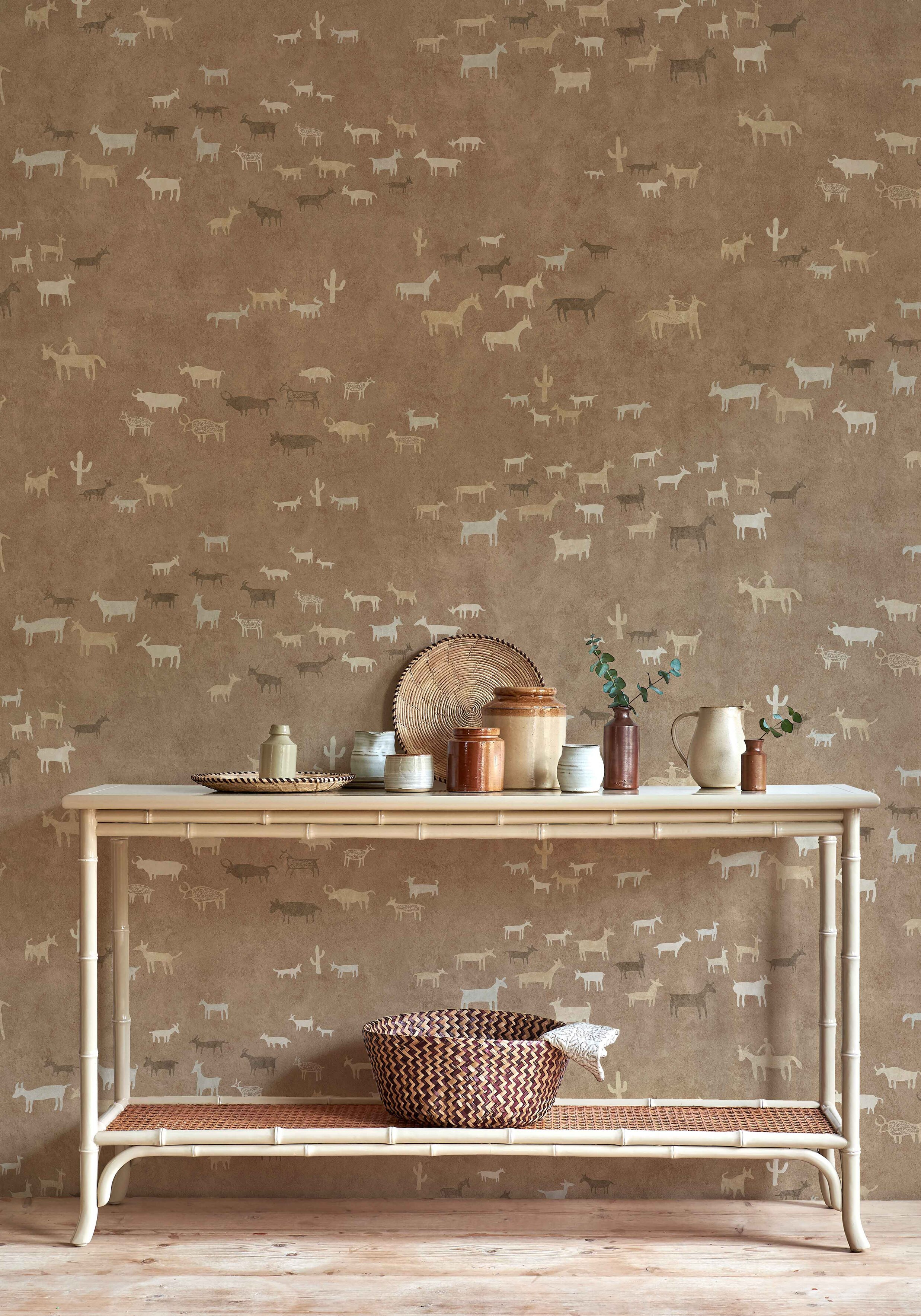 paper trail canyon wallpaper in room, lewis and wood